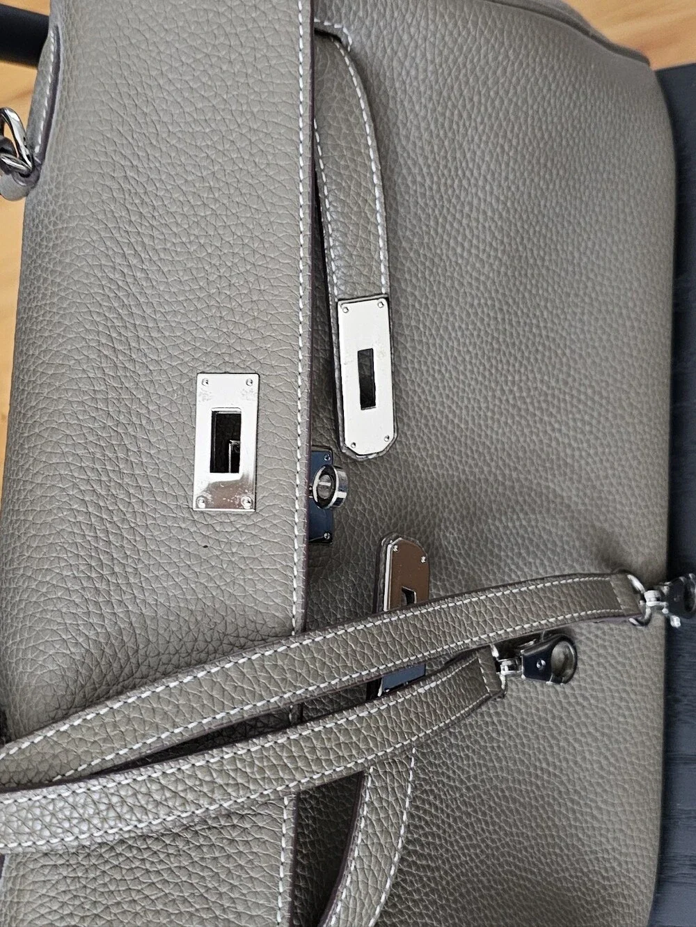 Gray Leather Top-Handle Women's Bag